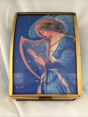Music box Sankyo blue angel enesco transparent glass hinged lid